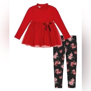 Girls Ribbing and Mesh Tunic & Floral Leggings, 2 Piece Set 18 months